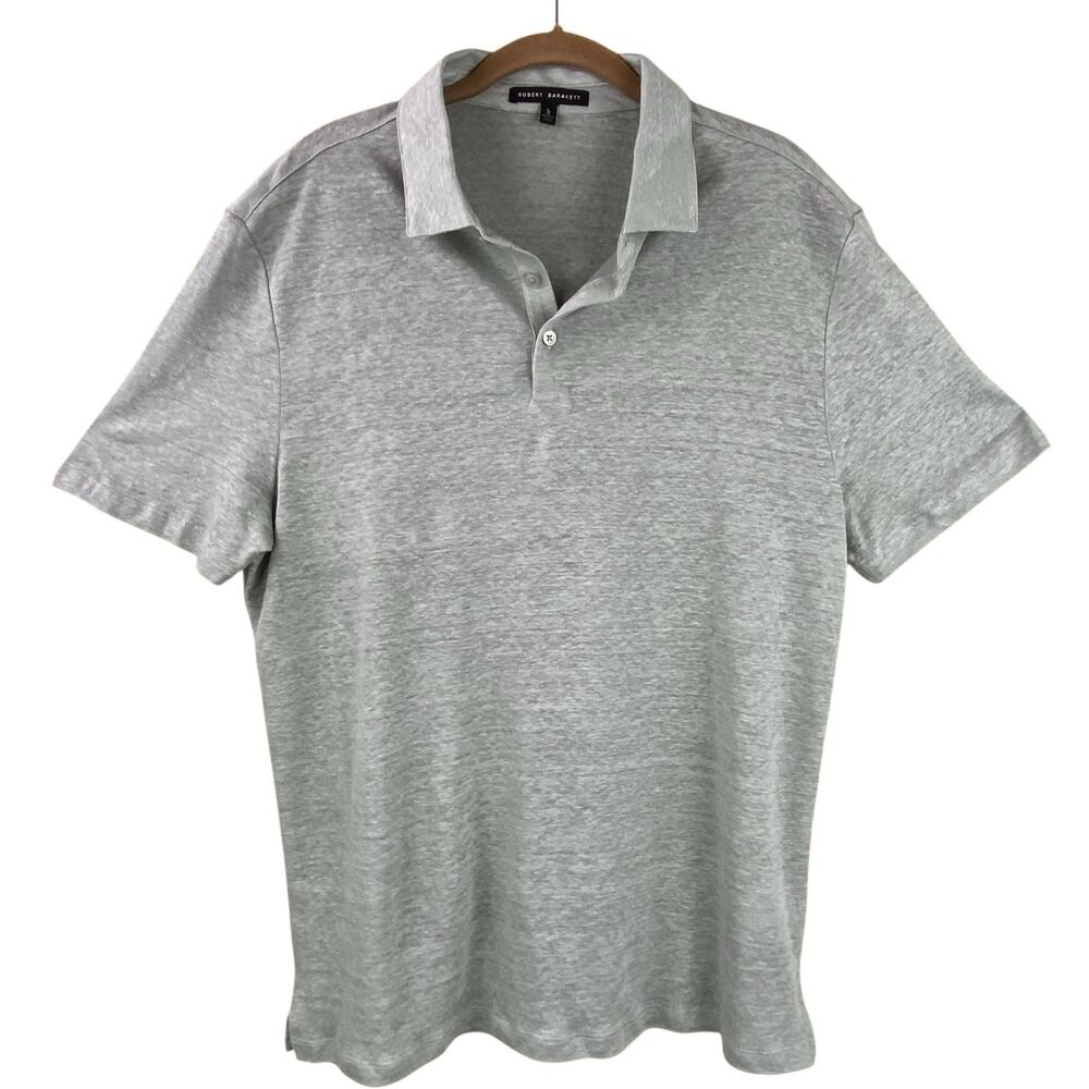 Robert Barakett Mens 100% Linen Polo Shirt Size L Gray Lightweight
